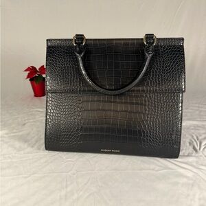 Modern Picnic Lunchbox Bag Insulated Snakeskin Vegan Leather Black